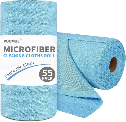 55 Pack Microfiber Cleaning Cloth Roll, Tear Away Reusable Paper Towels, 11" x 9", Ultra Absorbent & Lint Free Microfiber Cloth for Cleaning Cars, Kitchen, Window, Home and Shop, Grey