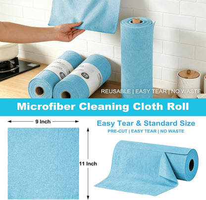 55 Pack Microfiber Cleaning Cloth Roll, Tear Away Reusable Paper Towels, 11" x 9", Ultra Absorbent & Lint Free Microfiber Cloth for Cleaning Cars, Kitchen, Window, Home and Shop, Grey