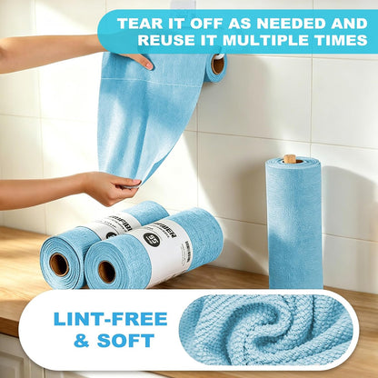 55 Pack Microfiber Cleaning Cloth Roll, Tear Away Reusable Paper Towels, 11" x 9", Ultra Absorbent & Lint Free Microfiber Cloth for Cleaning Cars, Kitchen, Window, Home and Shop, Grey