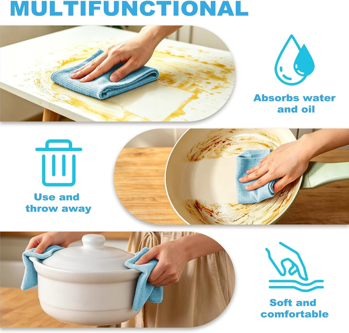 55 Pack Microfiber Cleaning Cloth Roll, Tear Away Reusable Paper Towels, 11" x 9", Ultra Absorbent & Lint Free Microfiber Cloth for Cleaning Cars, Kitchen, Window, Home and Shop, Grey