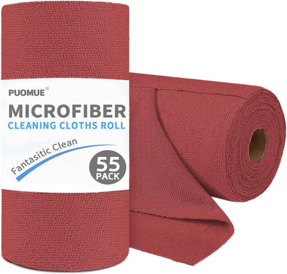 55 Pack Microfiber Cleaning Cloth Roll, Tear Away Reusable Paper Towels, 11" x 9", Ultra Absorbent & Lint Free Microfiber Cloth for Cleaning Cars, Kitchen, Window, Home and Shop, Grey