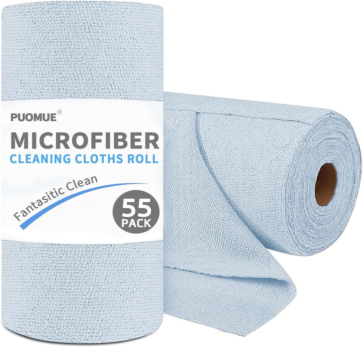 55 Pack Microfiber Cleaning Cloth Roll, Tear Away Reusable Paper Towels, 11" x 9", Ultra Absorbent & Lint Free Microfiber Cloth for Cleaning Cars, Kitchen, Window, Home and Shop, Grey