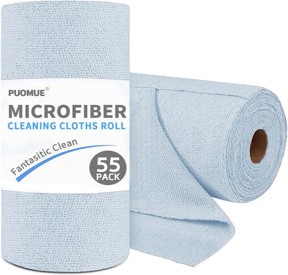 55 Pack Microfiber Cleaning Cloth Roll, Tear Away Reusable Paper Towels, 11" x 9", Ultra Absorbent & Lint Free Microfiber Cloth for Cleaning Cars, Kitchen, Window, Home and Shop, Grey
