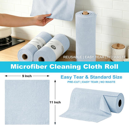 55 Pack Microfiber Cleaning Cloth Roll, Tear Away Reusable Paper Towels, 11" x 9", Ultra Absorbent & Lint Free Microfiber Cloth for Cleaning Cars, Kitchen, Window, Home and Shop, Grey