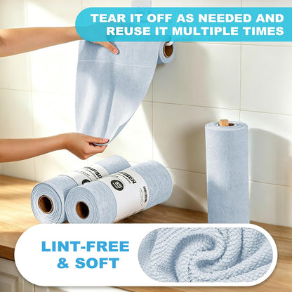 55 Pack Microfiber Cleaning Cloth Roll, Tear Away Reusable Paper Towels, 11" x 9", Ultra Absorbent & Lint Free Microfiber Cloth for Cleaning Cars, Kitchen, Window, Home and Shop, Grey