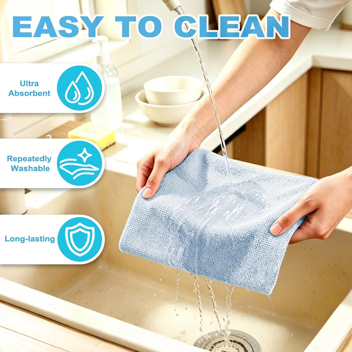55 Pack Microfiber Cleaning Cloth Roll, Tear Away Reusable Paper Towels, 11" x 9", Ultra Absorbent & Lint Free Microfiber Cloth for Cleaning Cars, Kitchen, Window, Home and Shop, Grey