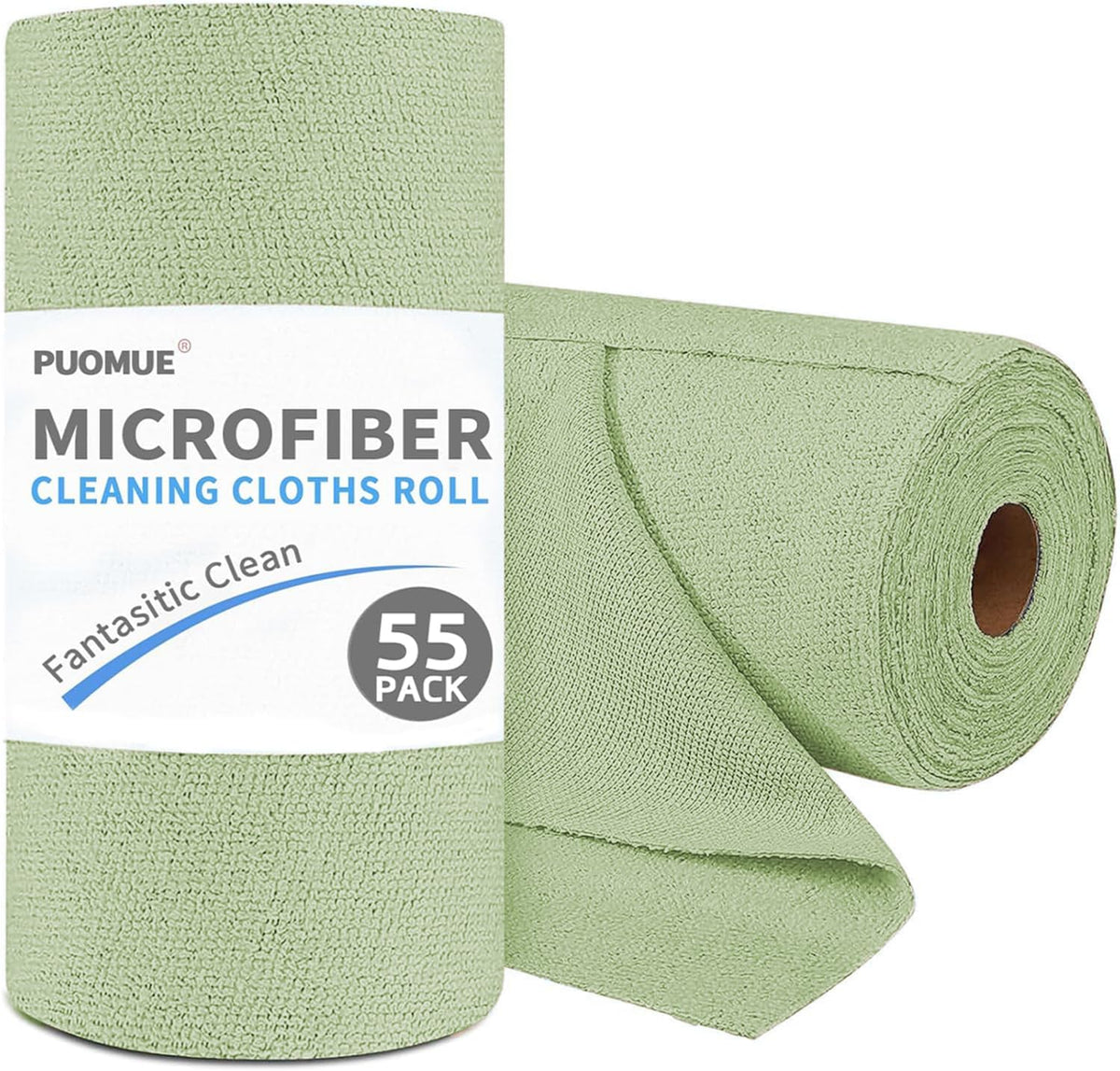 55 Pack Microfiber Cleaning Cloth Roll, Tear Away Reusable Paper Towels, 11" x 9", Ultra Absorbent & Lint Free Microfiber Cloth for Cleaning Cars, Kitchen, Window, Home and Shop, Grey
