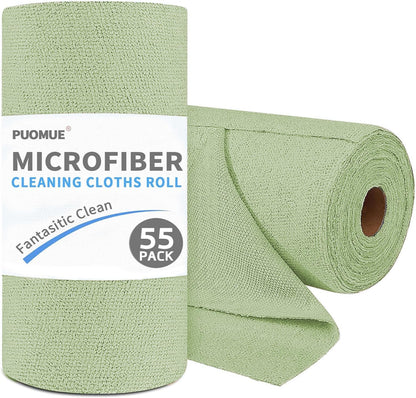 55 Pack Microfiber Cleaning Cloth Roll, Tear Away Reusable Paper Towels, 11" x 9", Ultra Absorbent & Lint Free Microfiber Cloth for Cleaning Cars, Kitchen, Window, Home and Shop, Grey