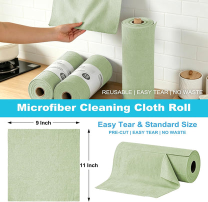 55 Pack Microfiber Cleaning Cloth Roll, Tear Away Reusable Paper Towels, 11" x 9", Ultra Absorbent & Lint Free Microfiber Cloth for Cleaning Cars, Kitchen, Window, Home and Shop, Grey
