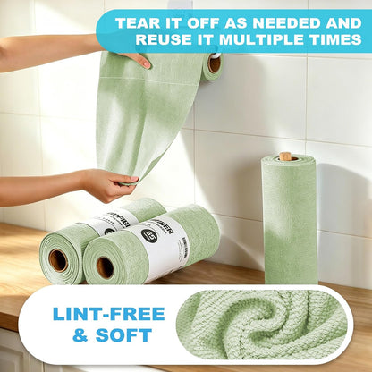 55 Pack Microfiber Cleaning Cloth Roll, Tear Away Reusable Paper Towels, 11" x 9", Ultra Absorbent & Lint Free Microfiber Cloth for Cleaning Cars, Kitchen, Window, Home and Shop, Grey