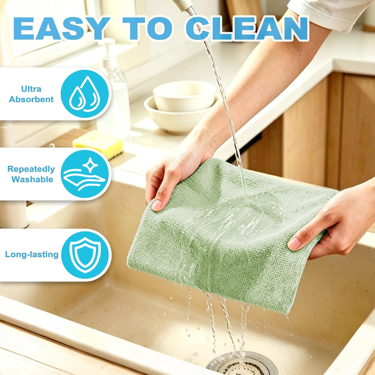 55 Pack Microfiber Cleaning Cloth Roll, Tear Away Reusable Paper Towels, 11" x 9", Ultra Absorbent & Lint Free Microfiber Cloth for Cleaning Cars, Kitchen, Window, Home and Shop, Grey