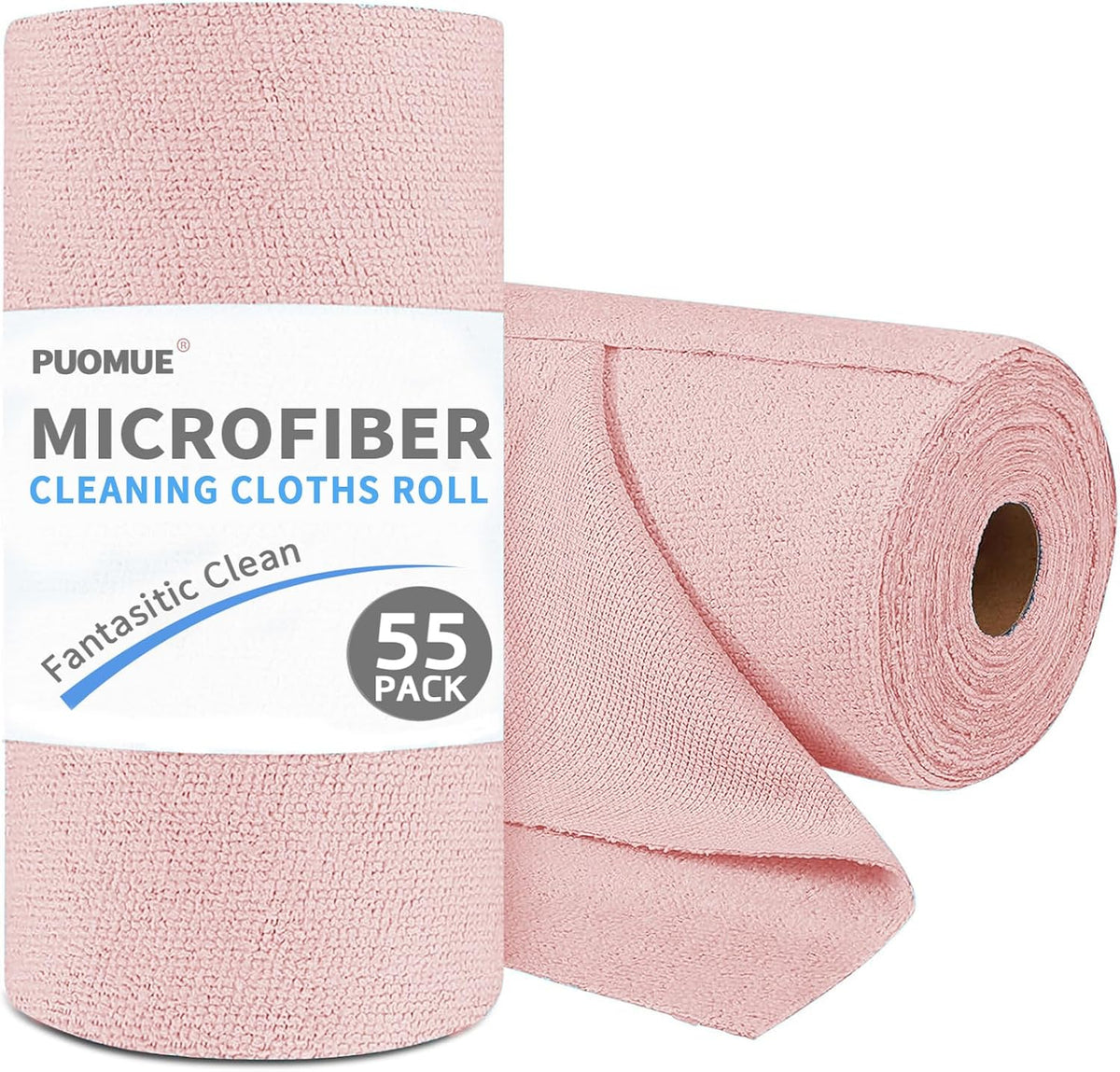 55 Pack Microfiber Cleaning Cloth Roll, Tear Away Reusable Paper Towels, 11" x 9", Ultra Absorbent & Lint Free Microfiber Cloth for Cleaning Cars, Kitchen, Window, Home and Shop, Grey