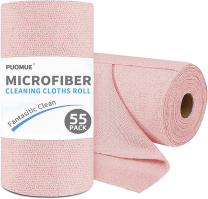 55 Pack Microfiber Cleaning Cloth Roll, Tear Away Reusable Paper Towels, 11" x 9", Ultra Absorbent & Lint Free Microfiber Cloth for Cleaning Cars, Kitchen, Window, Home and Shop, Grey