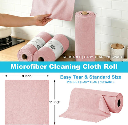 55 Pack Microfiber Cleaning Cloth Roll, Tear Away Reusable Paper Towels, 11" x 9", Ultra Absorbent & Lint Free Microfiber Cloth for Cleaning Cars, Kitchen, Window, Home and Shop, Grey
