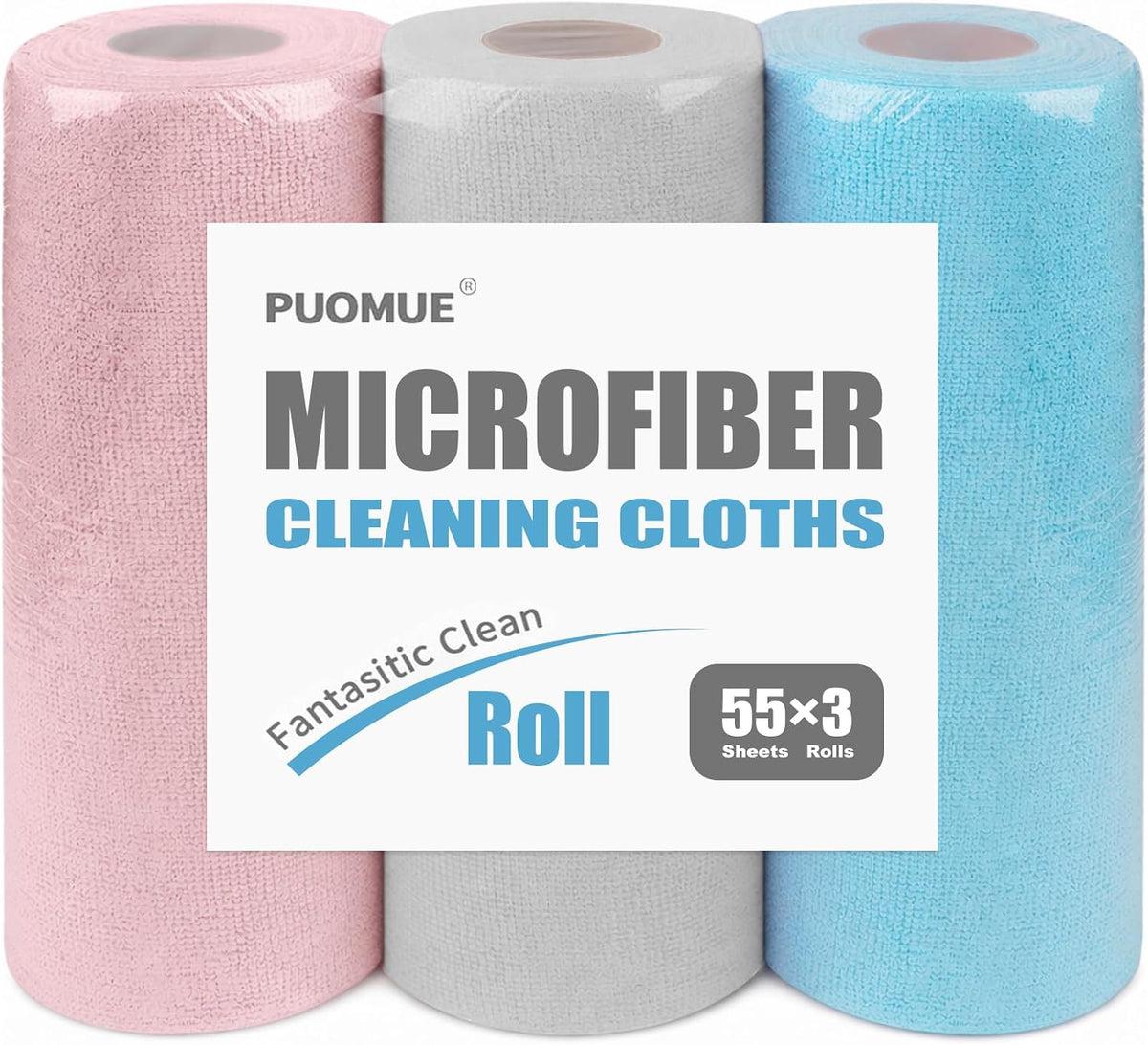 55 Pack Microfiber Cleaning Cloth Roll, Tear Away Reusable Paper Towels, 11" x 9", Ultra Absorbent & Lint Free Microfiber Cloth for Cleaning Cars, Kitchen, Window, Home and Shop, Grey