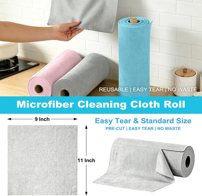 55 Pack Microfiber Cleaning Cloth Roll, Tear Away Reusable Paper Towels, 11" x 9", Ultra Absorbent & Lint Free Microfiber Cloth for Cleaning Cars, Kitchen, Window, Home and Shop, Grey