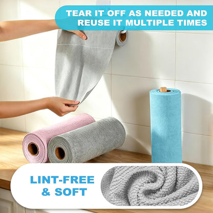 55 Pack Microfiber Cleaning Cloth Roll, Tear Away Reusable Paper Towels, 11" x 9", Ultra Absorbent & Lint Free Microfiber Cloth for Cleaning Cars, Kitchen, Window, Home and Shop, Grey