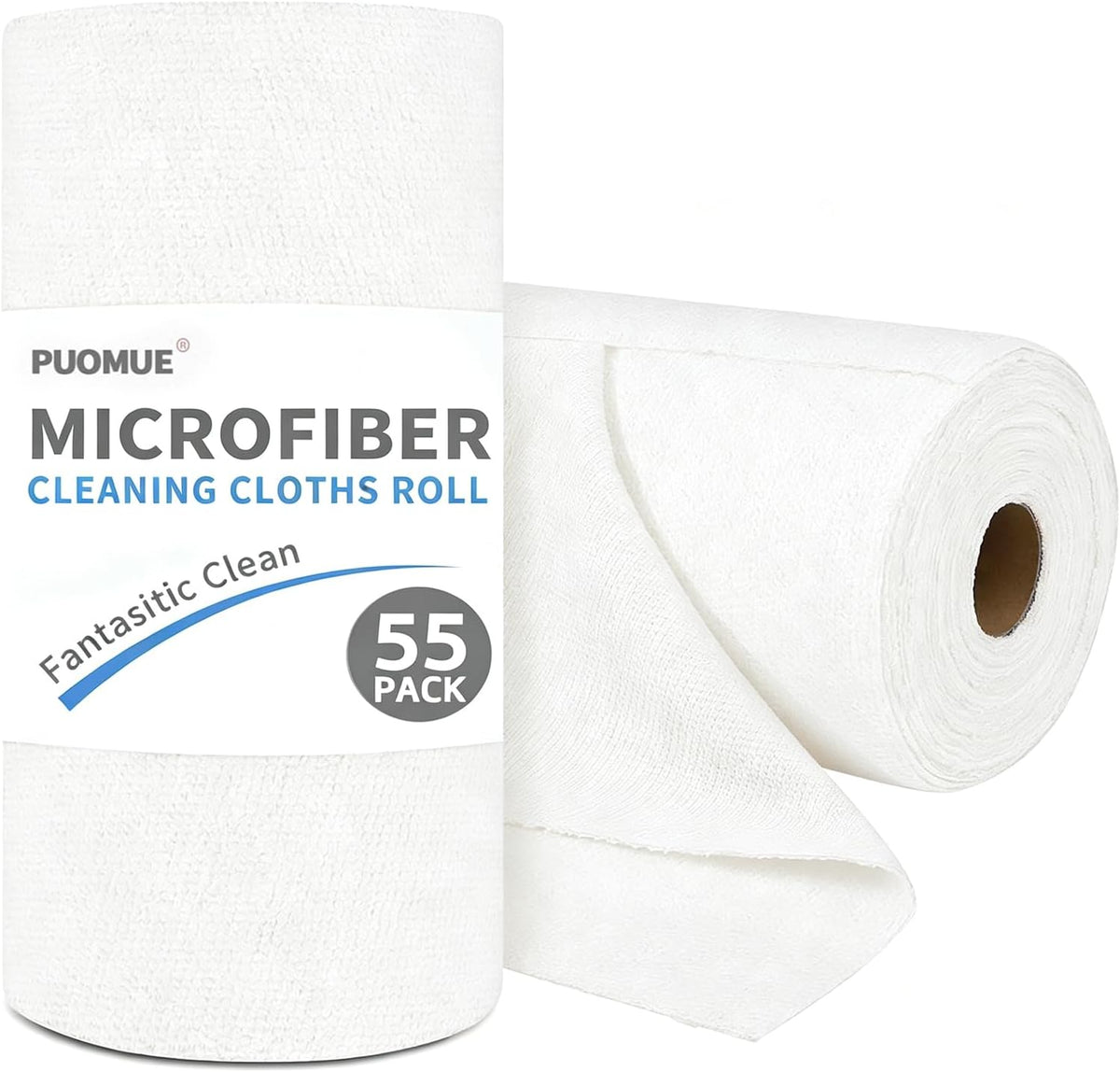 55 Pack Microfiber Cleaning Cloth Roll, Tear Away Reusable Paper Towels, 11" x 9", Ultra Absorbent & Lint Free Microfiber Cloth for Cleaning Cars, Kitchen, Window, Home and Shop, Grey