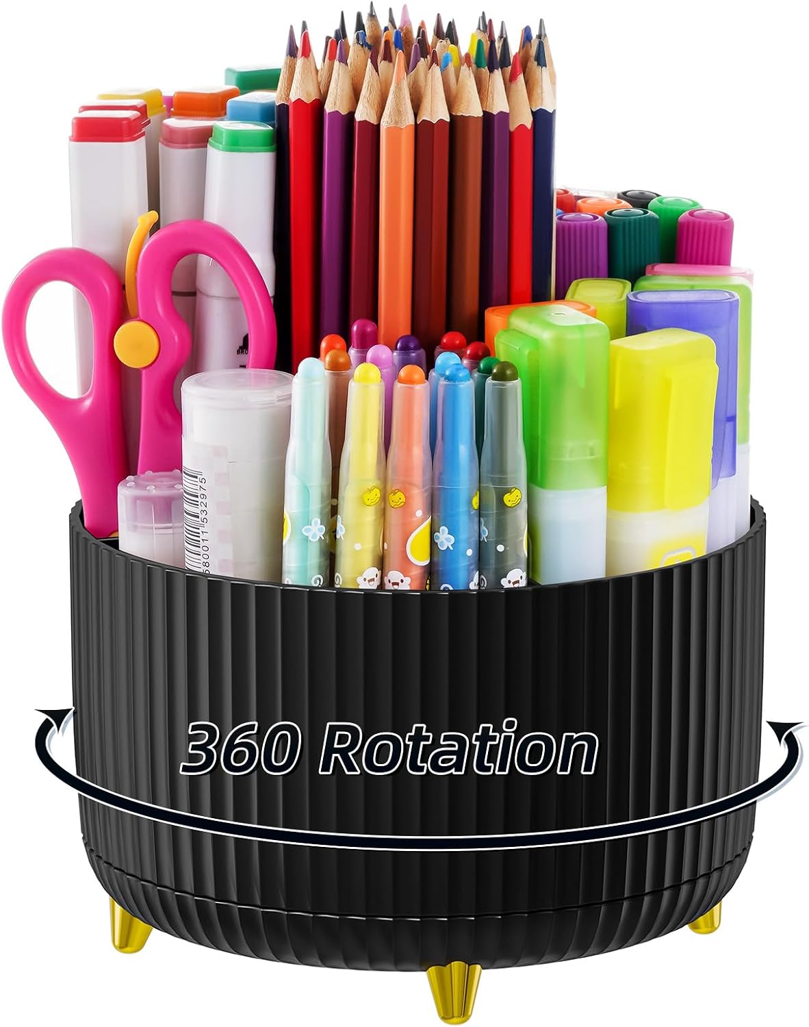 Desk Organizer, 360-Degree Rotating Pen Holder, Desk Organizers and Accessories with 5 Compartments Pencil Holder, Art Supply Storage Box Caddy for Office, Home（White）