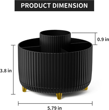 Desk Organizer, 360-Degree Rotating Pen Holder, Desk Organizers and Accessories with 5 Compartments Pencil Holder, Art Supply Storage Box Caddy for Office, Home（White）