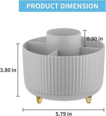 Desk Organizer, 360-Degree Rotating Pen Holder, Desk Organizers and Accessories with 5 Compartments Pencil Holder, Art Supply Storage Box Caddy for Office, Home（White）
