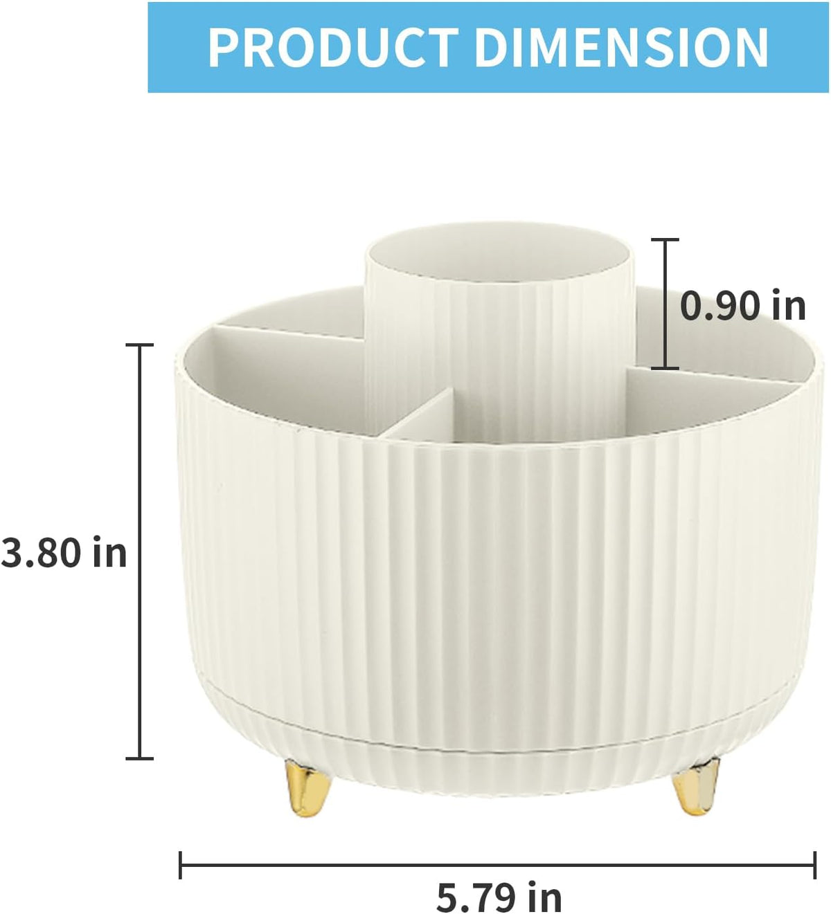 Desk Organizer, 360-Degree Rotating Pen Holder, Desk Organizers and Accessories with 5 Compartments Pencil Holder, Art Supply Storage Box Caddy for Office, Home（White）