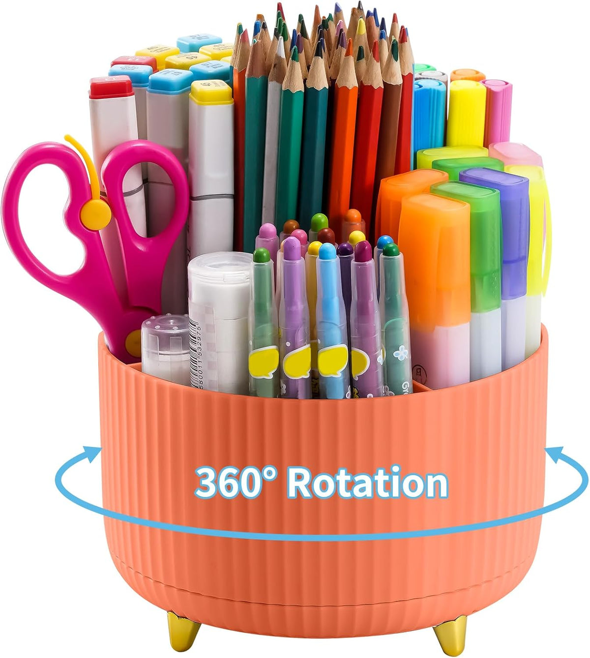 Desk Organizer, 360-Degree Rotating Pen Holder, Desk Organizers and Accessories with 5 Compartments Pencil Holder, Art Supply Storage Box Caddy for Office, Home（White）