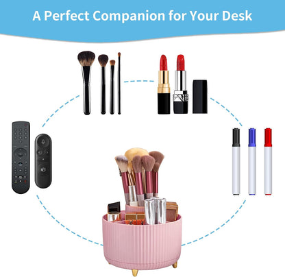 Desk Organizer, 360-Degree Rotating Pen Holder, Desk Organizers and Accessories with 5 Compartments Pencil Holder, Art Supply Storage Box Caddy for Office, Home（White）