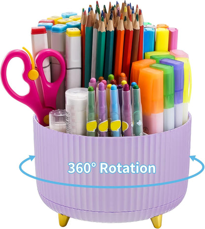 Desk Organizer, 360-Degree Rotating Pen Holder, Desk Organizers and Accessories with 5 Compartments Pencil Holder, Art Supply Storage Box Caddy for Office, Home（White）