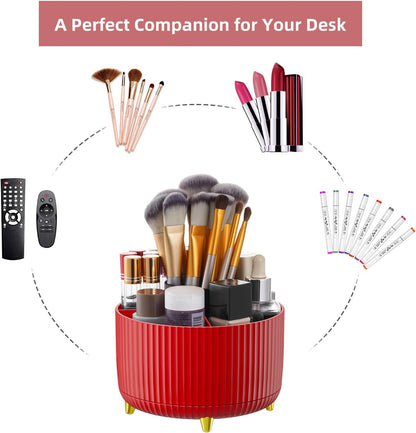 Desk Organizer, 360-Degree Rotating Pen Holder, Desk Organizers and Accessories with 5 Compartments Pencil Holder, Art Supply Storage Box Caddy for Office, Home（White）