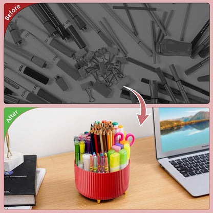 Desk Organizer, 360-Degree Rotating Pen Holder, Desk Organizers and Accessories with 5 Compartments Pencil Holder, Art Supply Storage Box Caddy for Office, Home（White）