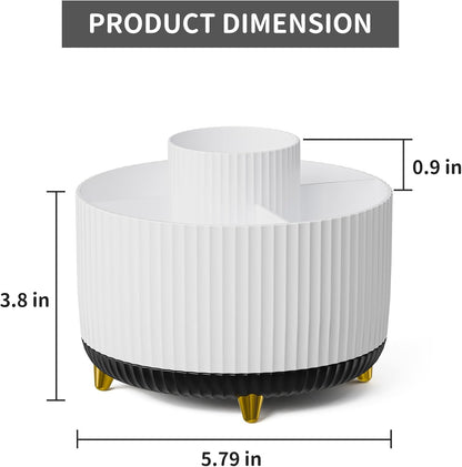 Desk Organizer, 360-Degree Rotating Pen Holder, Desk Organizers and Accessories with 5 Compartments Pencil Holder, Art Supply Storage Box Caddy for Office, Home（White）