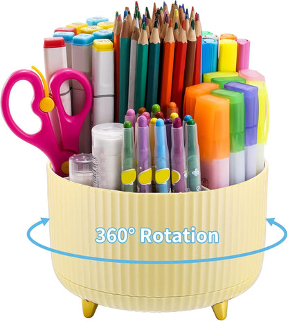 Desk Organizer, 360-Degree Rotating Pen Holder, Desk Organizers and Accessories with 5 Compartments Pencil Holder, Art Supply Storage Box Caddy for Office, Home（White）