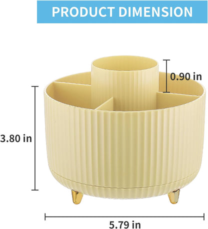Desk Organizer, 360-Degree Rotating Pen Holder, Desk Organizers and Accessories with 5 Compartments Pencil Holder, Art Supply Storage Box Caddy for Office, Home（White）