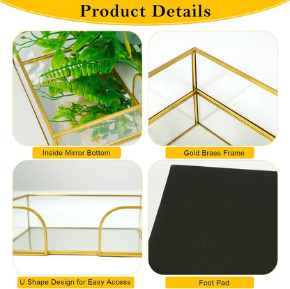 Glass Sticky Note Holder,2 Slots Gold Post It Note Dispenser for Desk,3 x 3 Inch Post It Note Holder, Stylish Sticky Note Dispenser for Home Office Desk Table Drawer