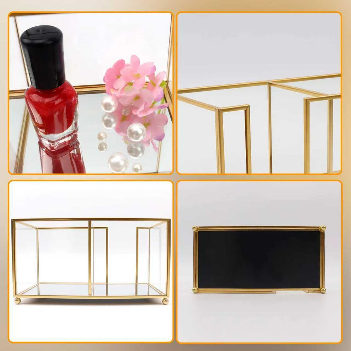 Glass Sticky Note Holder,2 Slots Gold Post It Note Dispenser for Desk,3 x 3 Inch Post It Note Holder, Stylish Sticky Note Dispenser for Home Office Desk Table Drawer