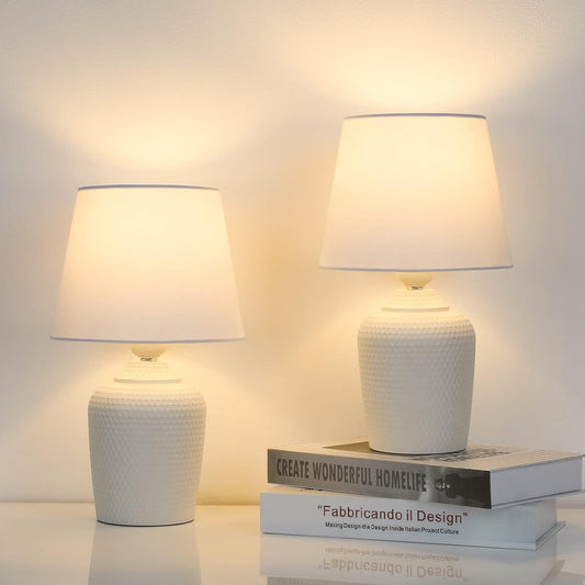11.8’’ Small Table Lamps Set of 2 for Bedroom Kid’s Room Home Office, White