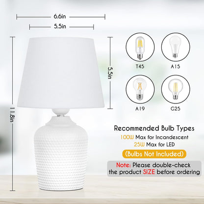11.8’’ Small Table Lamps Set of 2 for Bedroom Kid’s Room Home Office, White
