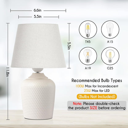 11.8’’ Small Table Lamps Set of 2 for Bedroom Kid’s Room Home Office, White