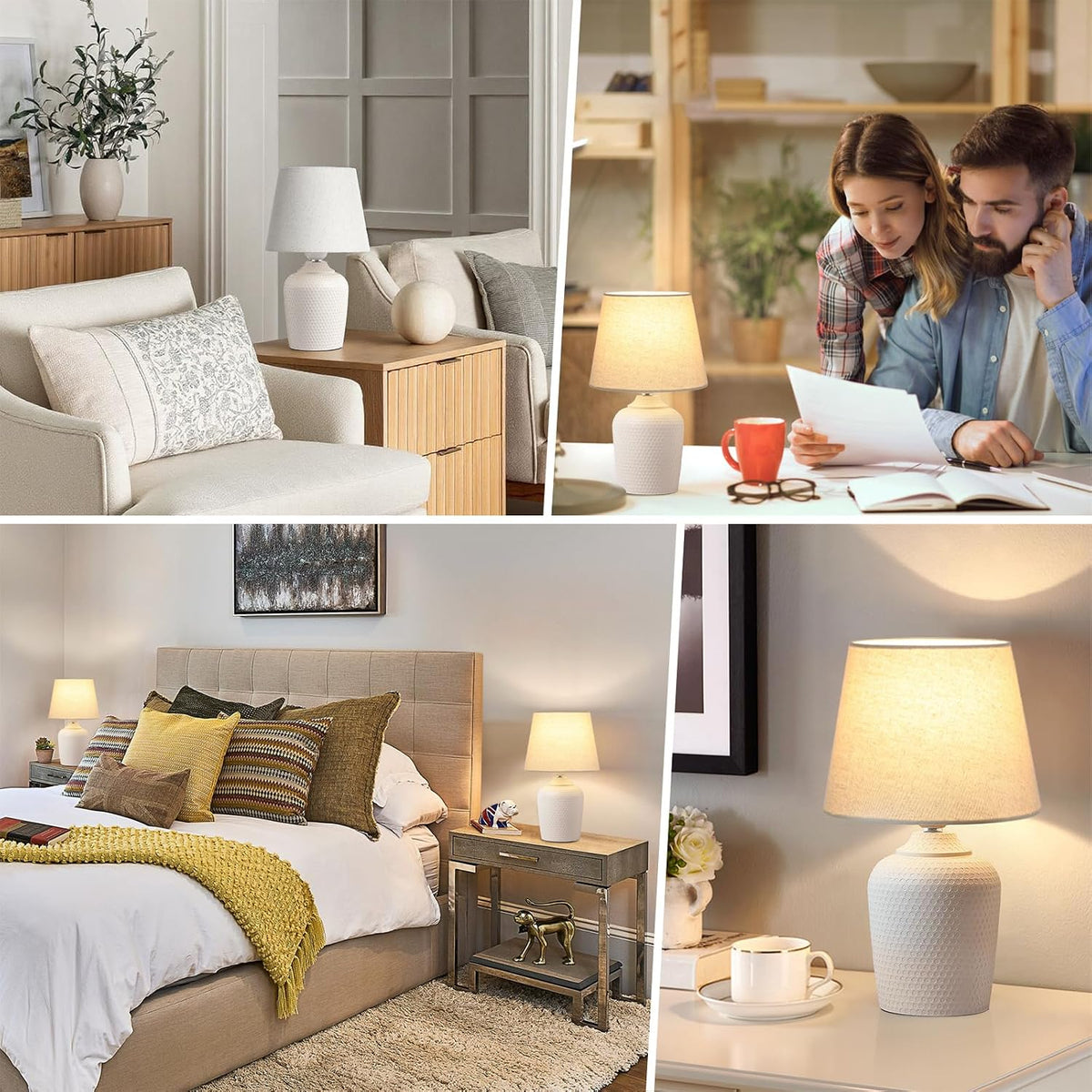 11.8’’ Small Table Lamps Set of 2 for Bedroom Kid’s Room Home Office, White