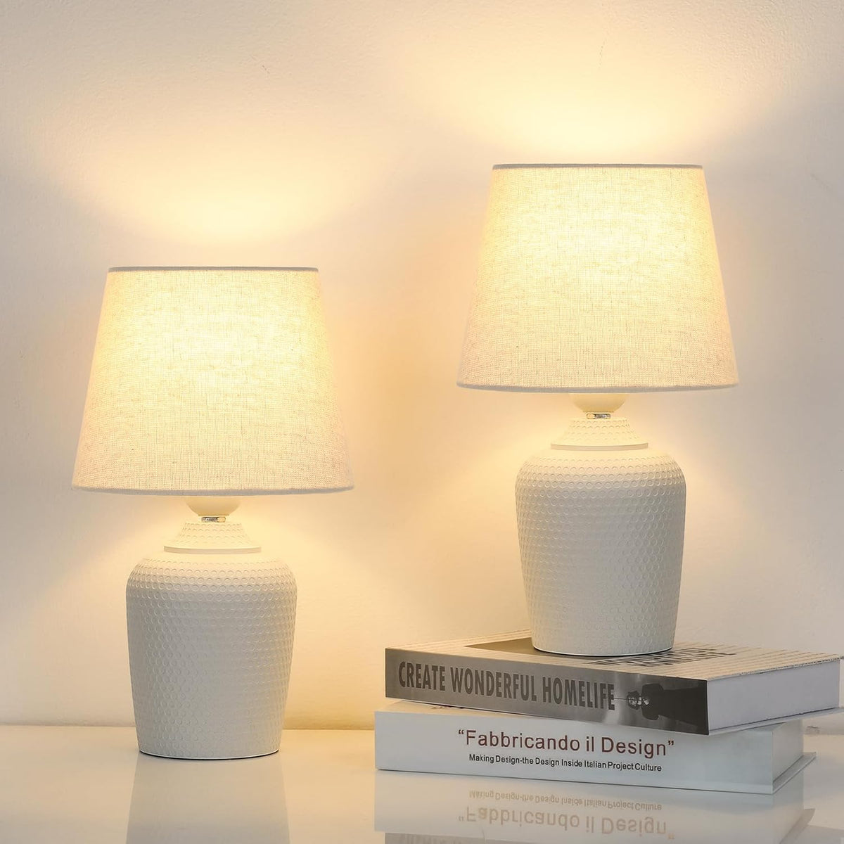 11.8’’ Small Table Lamps Set of 2 for Bedroom Kid’s Room Home Office, White