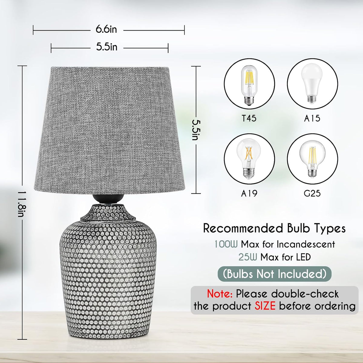 11.8’’ Small Table Lamps Set of 2 for Bedroom Kid’s Room Home Office, White