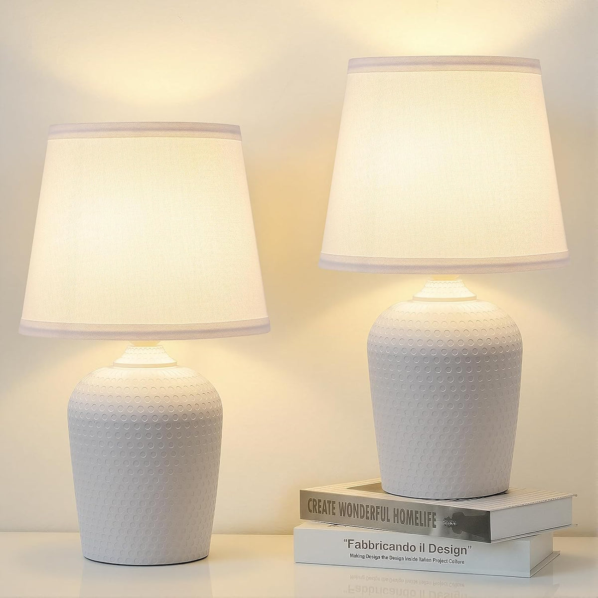11.8’’ Small Table Lamps Set of 2 for Bedroom Kid’s Room Home Office, White