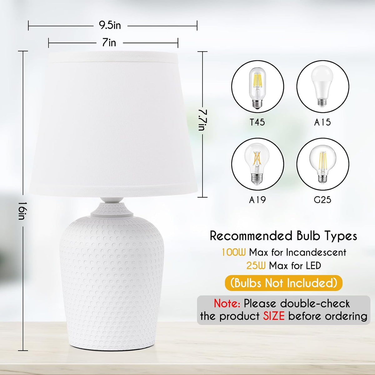 11.8’’ Small Table Lamps Set of 2 for Bedroom Kid’s Room Home Office, White