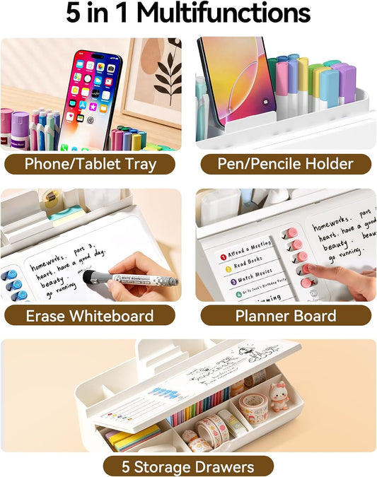 Desk Organizer Dry Erase Desktop Whiteboard with Storage, to Do List Board