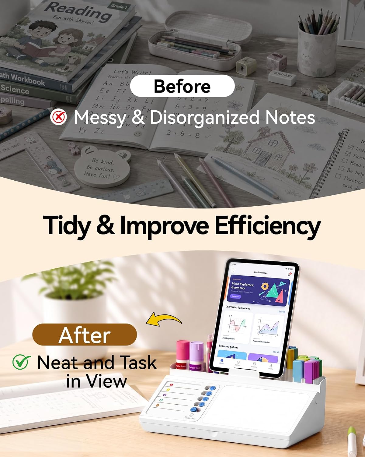 Desk Organizer Dry Erase Desktop Whiteboard with Storage, to Do List Board