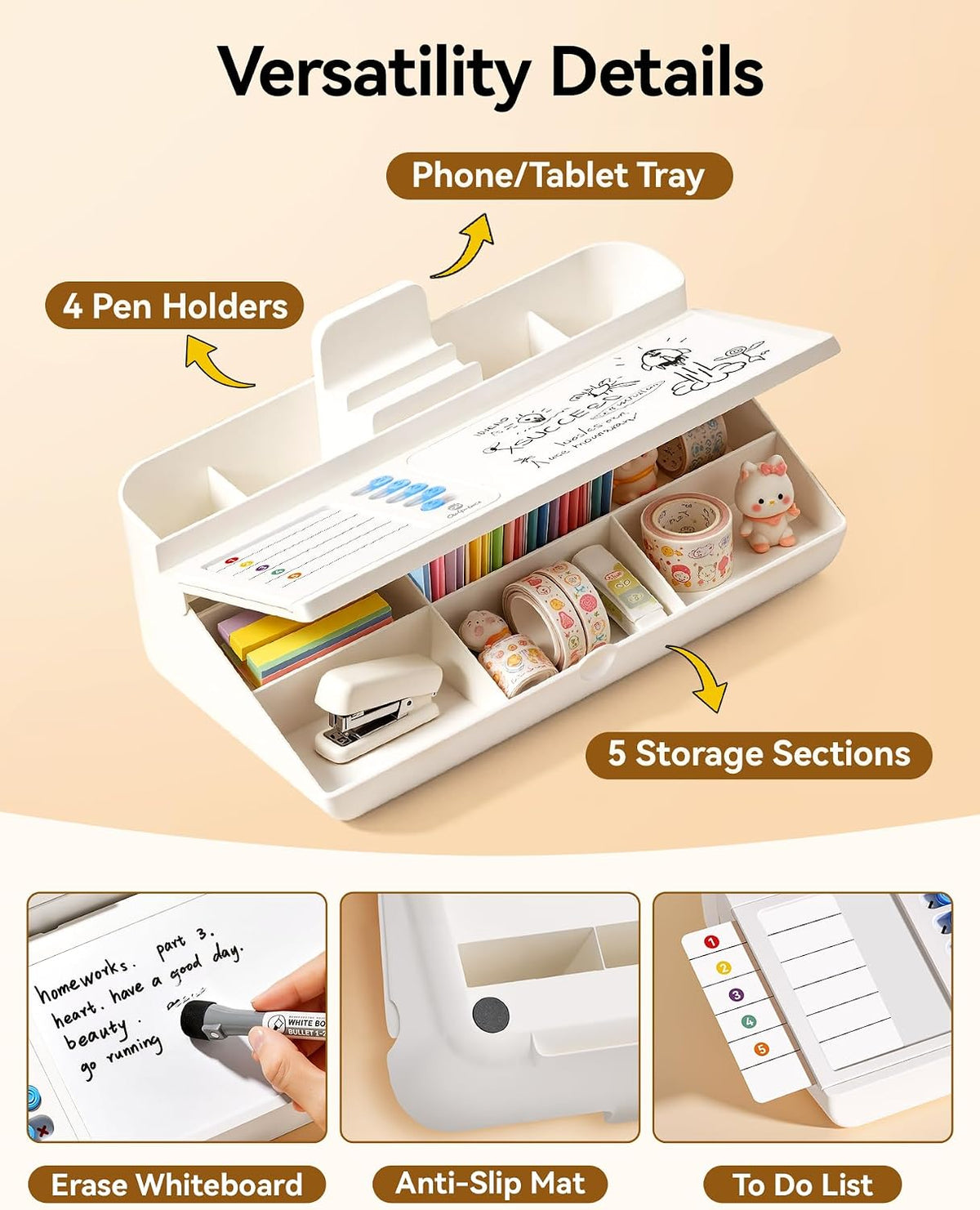 Desk Organizer Dry Erase Desktop Whiteboard with Storage, to Do List Board