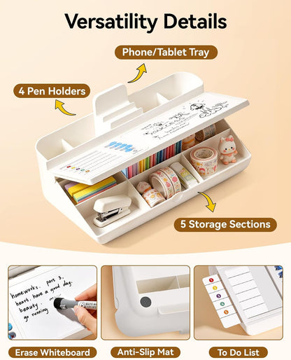 Desk Organizer Dry Erase Desktop Whiteboard with Storage, to Do List Board
