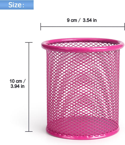 Pen Holder Cup for Desk, Wire Mesh Pencil Cup Holder, Pink