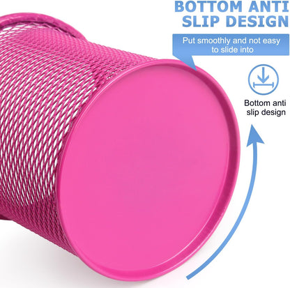 Pen Holder Cup for Desk, Wire Mesh Pencil Cup Holder, Pink